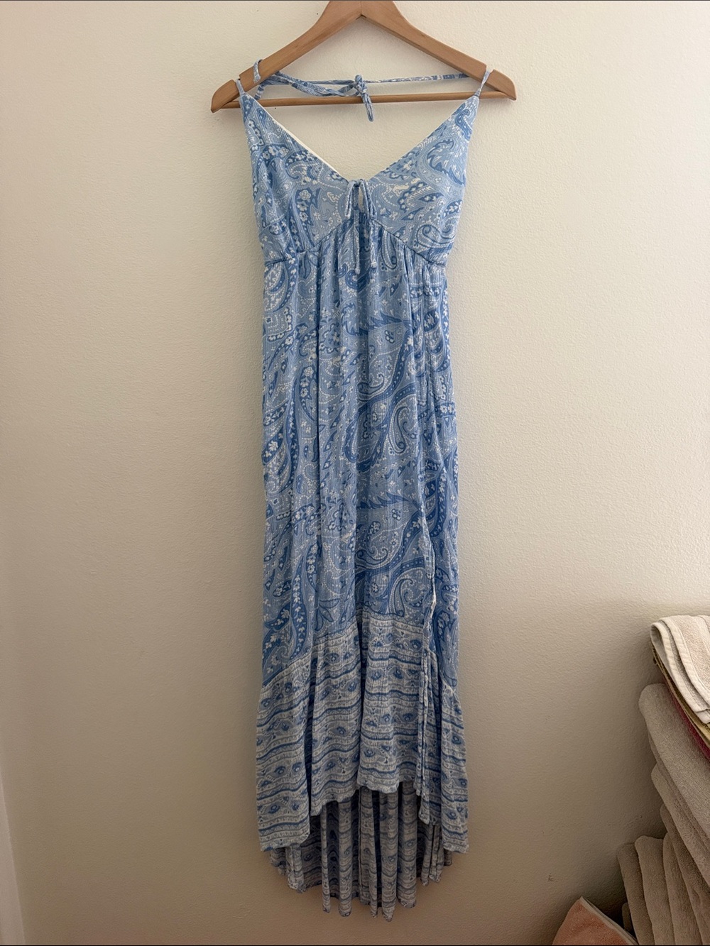 Hollister Sky Blue Paisley High-Low Maxi Dress